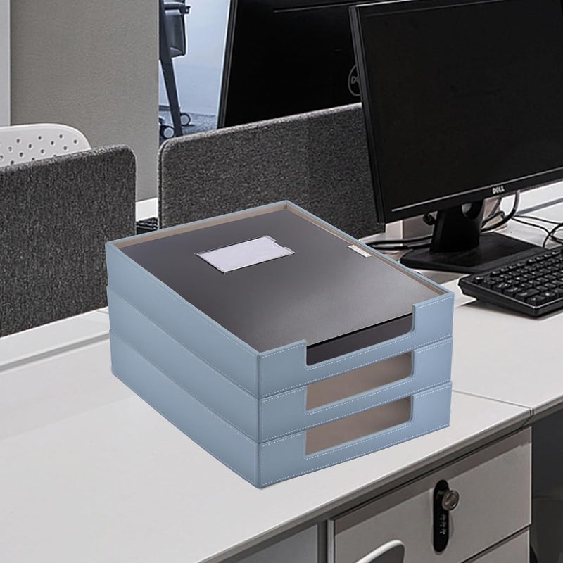 XNONE Leather Letter Tray, Office Supplies Desk Organizer for Mail Paper Files Magazines Jewelry Cosmetics,Luxury Letter Holder&Multipurpos Stackable Storage Box Office Desktop,Grey - Image 5